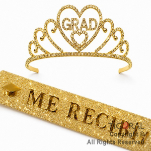 SET VINCHA Y BANDA ME RECIBI CON GLITTER ORO (S492-5)